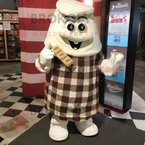 White Chocolate Bars mascot costume character dressed with a Flannel Shirt and Keychains