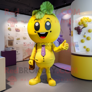 Yellow Grape mascot costume character dressed with a Mini Dress and Briefcases