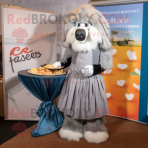 Silver Shepard'S Pie mascot costume character dressed with a Culottes and Cufflinks