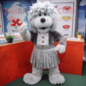 Silver Shepard'S Pie mascot costume character dressed with a Culottes and Cufflinks