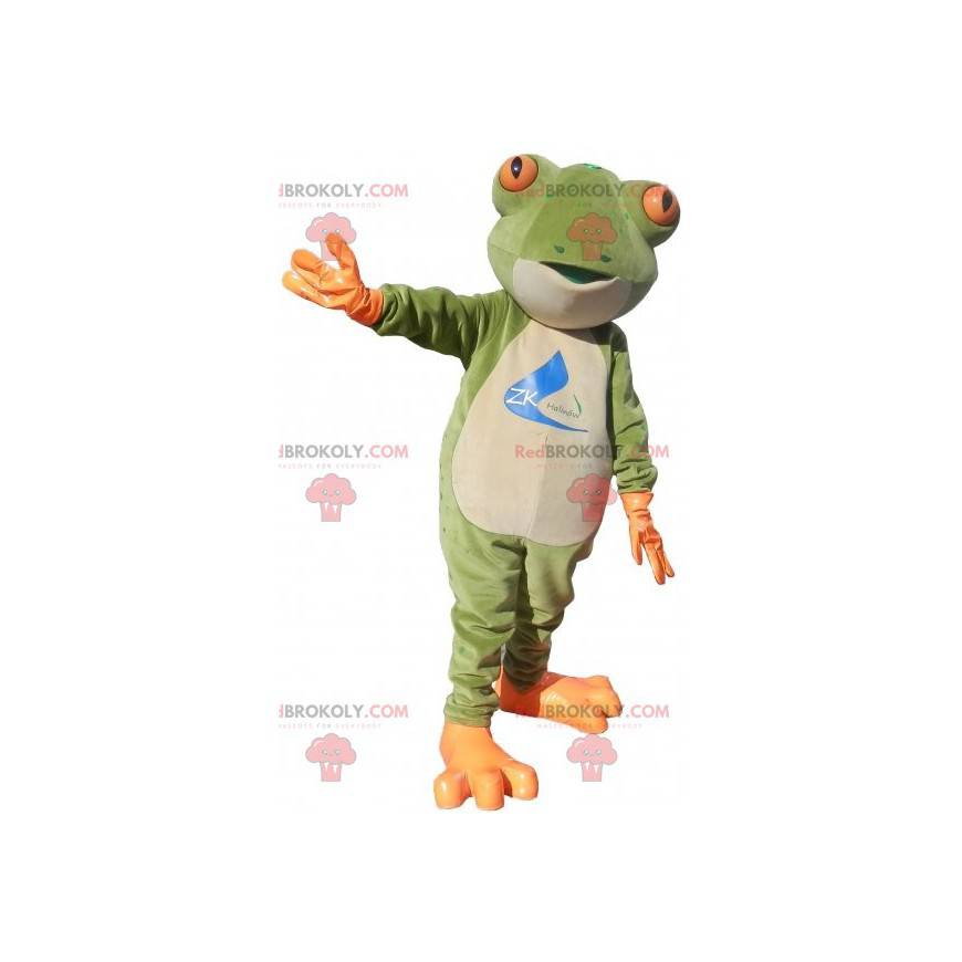 Mascote sapo verde laranja e branco - Redbrokoly.com