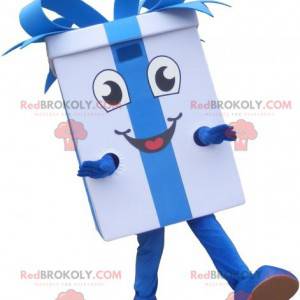 Mascote de presente branco com uma fita azul - Redbrokoly.com