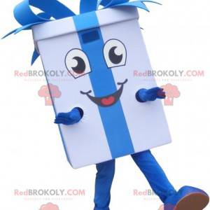 Witte geschenkmascotte met een blauw lint - Redbrokoly.com