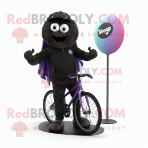 Black Unicyclist mascot costume character dressed with a Windbreaker and Scarves