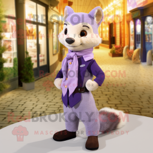 Lavender Marten mascot costume character dressed with a Suit and Scarves