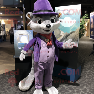 Lavender Marten mascot costume character dressed with a Suit and Scarves