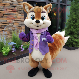 Lavender Marten mascot costume character dressed with a Suit and Scarves