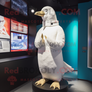 White Pigeon mascot costume character dressed with a Hoodie and Mittens