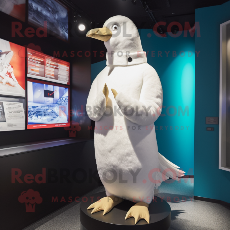 White Pigeon mascot costume character dressed with a Hoodie and Mittens White Pigeon mascot costume character dressed with a Hoodie and Mittens