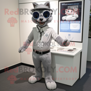 Silver Attorney mascot costume character dressed with a Henley Shirt and Keychains