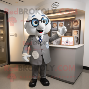 Silver Attorney mascot costume character dressed with a Henley Shirt and Keychains