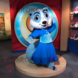 Blue Ferret mascot costume character dressed with a Circle Skirt and Wraps