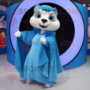 Blue Ferret mascot costume character dressed with a Circle Skirt and Wraps