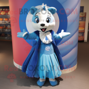 Blue Ferret mascot costume character dressed with a Circle Skirt and Wraps