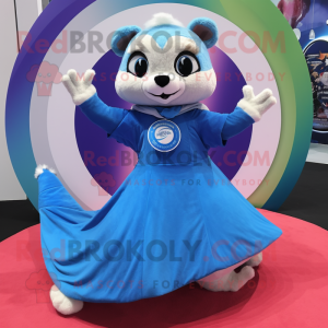 Blue Ferret mascot costume character dressed with a Circle Skirt and Wraps