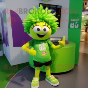 Lime Green Bracelet mascot costume character dressed with a Pencil Skirt and Hair clips