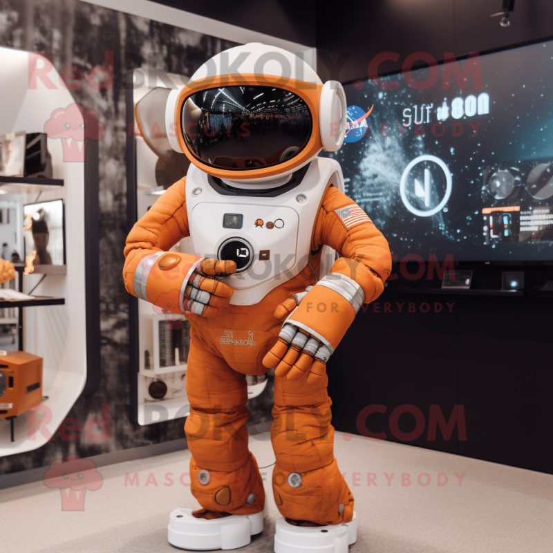 Rust Astronaut mascot costume character dressed with a Sweatshirt and Smartwatches