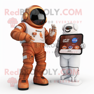 Rust Astronaut mascot costume character dressed with a Sweatshirt and Smartwatches