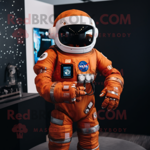 Rust Astronaut mascot costume character dressed with a Sweatshirt and Smartwatches