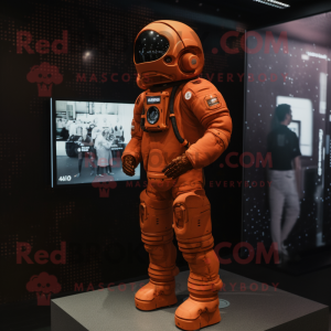 Rust Astronaut mascot costume character dressed with a Sweatshirt and Smartwatches