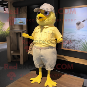 nan Canary mascot costume character dressed with a Bermuda Shorts and Suspenders