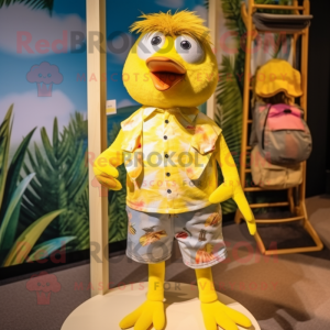 nan Canary mascot costume character dressed with a Bermuda Shorts and Suspenders