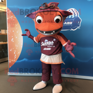 Rust Swordfish mascot costume character dressed with a Rash Guard and Headbands
