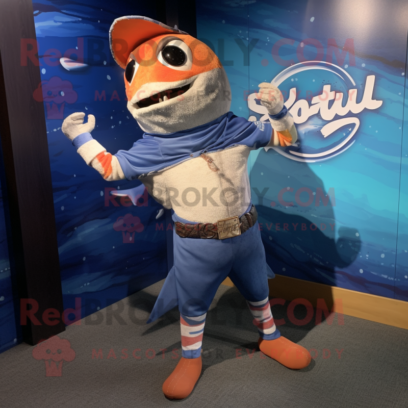 Rust Swordfish mascot costume character dressed with a Rash Guard and Headbands Rust Swordfish mascot costume character dressed with a Rash Guard and Headbands