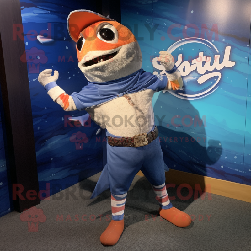 Rust Swordfish mascot costume character dressed with a Rash Guard and Headbands