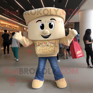 Beige Pad Thai mascot costume character dressed with a Bootcut Jeans and Handbags