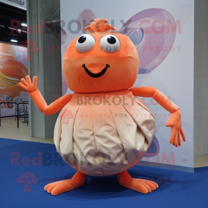 Peach Crab Cakes mascot costume character dressed with a Maxi Skirt and Shoe laces
