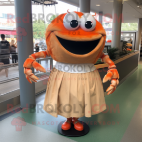 Peach Crab Cakes mascot costume character dressed with a Maxi Skirt and Shoe laces