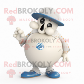 Cream Petanque Ball mascot costume character dressed with a Jeans and Brooches