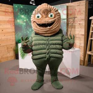 Forest Green Trilobite mascot costume character dressed with a Chinos and Tie pins