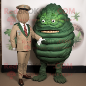 Forest Green Trilobite mascot costume character dressed with a Chinos and Tie pins