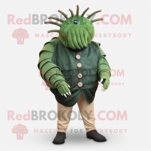 Forest Green Trilobite mascot costume character dressed with a Chinos and Tie pins
