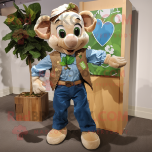 Tan Bunch Of Shamrocks mascot costume character dressed with a Chambray Shirt and Coin purses