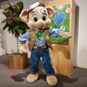 Tan Bunch Of Shamrocks mascot costume character dressed with a Chambray Shirt and Coin purses