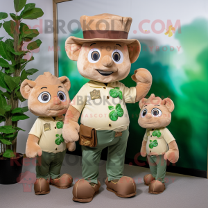 Tan Bunch Of Shamrocks mascot costume character dressed with a Chambray Shirt and Coin purses