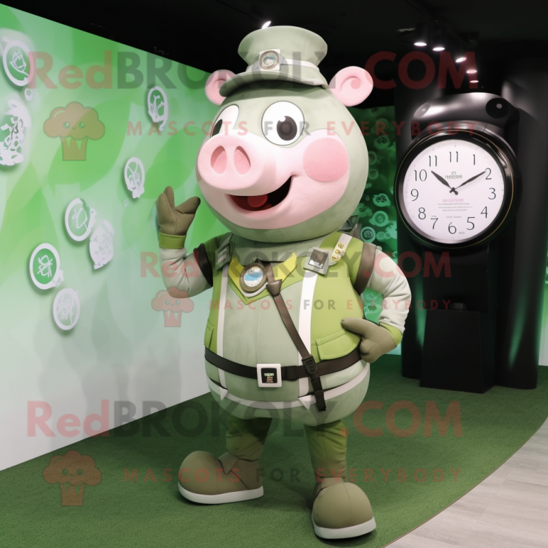 Olive Pig mascot costume character dressed with a Dress and Smartwatches Olive Pig mascot costume character dressed with a Dress and Smartwatches