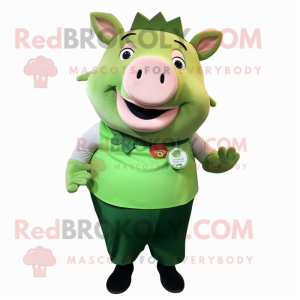 Olive Pig mascot costume character dressed with a Dress and Smartwatches