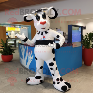 White Holstein Cow mascot costume character dressed with a Rash Guard and Headbands