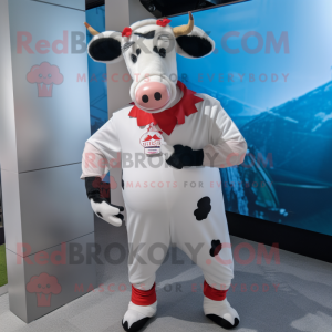 White Holstein Cow mascot costume character dressed with a Rash Guard and Headbands