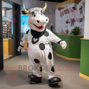 White Holstein Cow mascot costume character dressed with a Rash Guard and Headbands