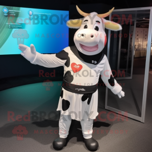 White Holstein Cow mascot costume character dressed with a Rash Guard and Headbands