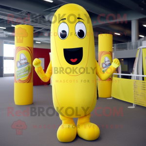 Lemon Yellow Hot Dog mascot costume character dressed with a Leggings and Brooches