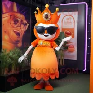 Orange Queen mascot costume character dressed with a Polo Tee and Sunglasses