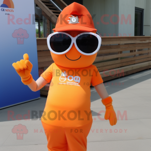 Orange Queen mascot costume character dressed with a Polo Tee and Sunglasses