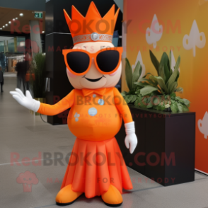 Orange Queen mascot costume character dressed with a Polo Tee and Sunglasses
