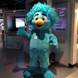 Teal But mascot costume character dressed with a Jumpsuit and Keychains